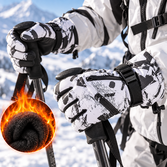 Skihandsker hvid-grå på ski med stave, blødt foer i detaljen
