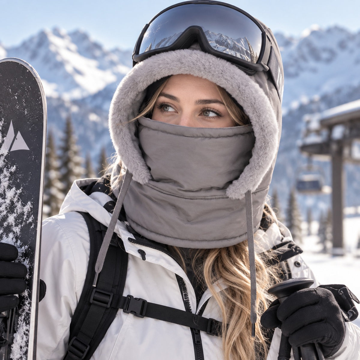 Balaclava Hue - Vinterhue med Plysfoer og Ansigtsbeskyttelse - Justerbar – 12