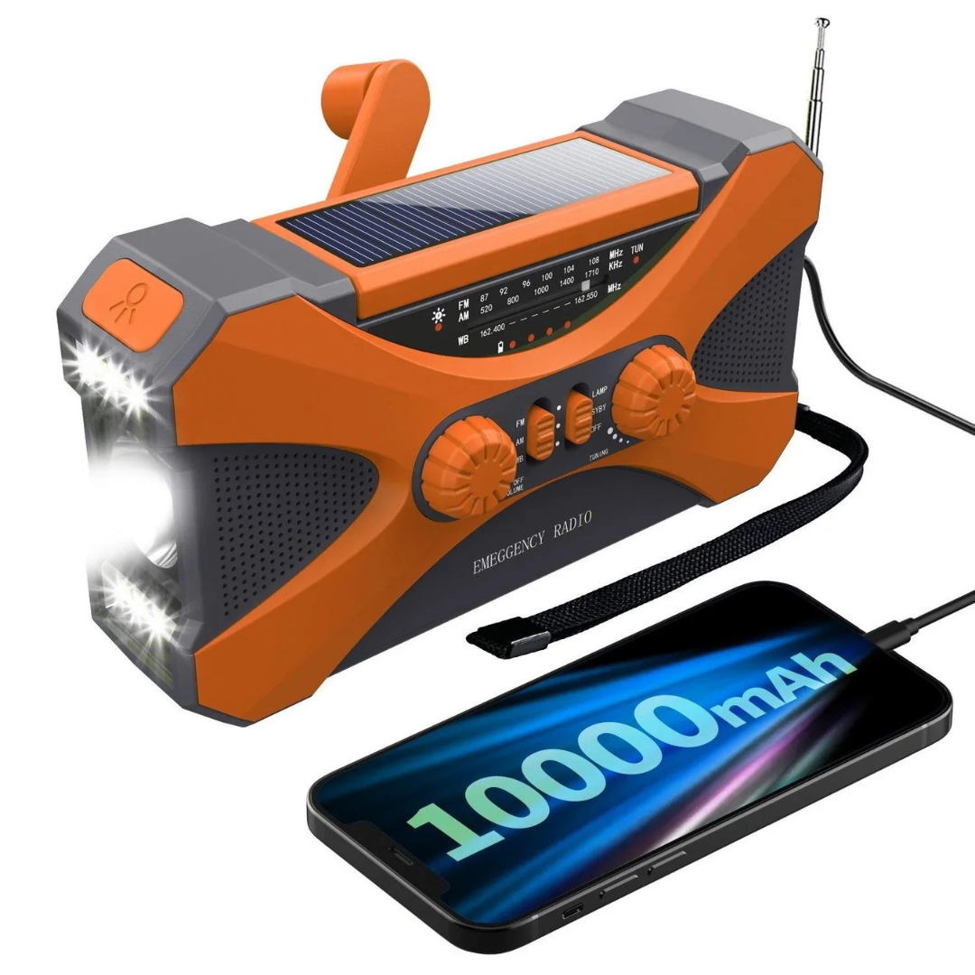 Multifunktionel Nødradio 10000mAh – Solenergi, Håndsving, LED & SOS Alarm