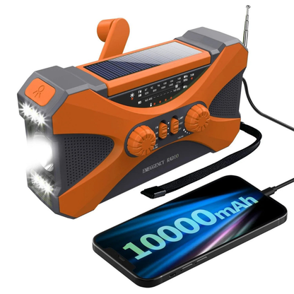 Multifunktionel Nødradio 10000mAh – Solenergi, Håndsving, LED & SOS Alarm