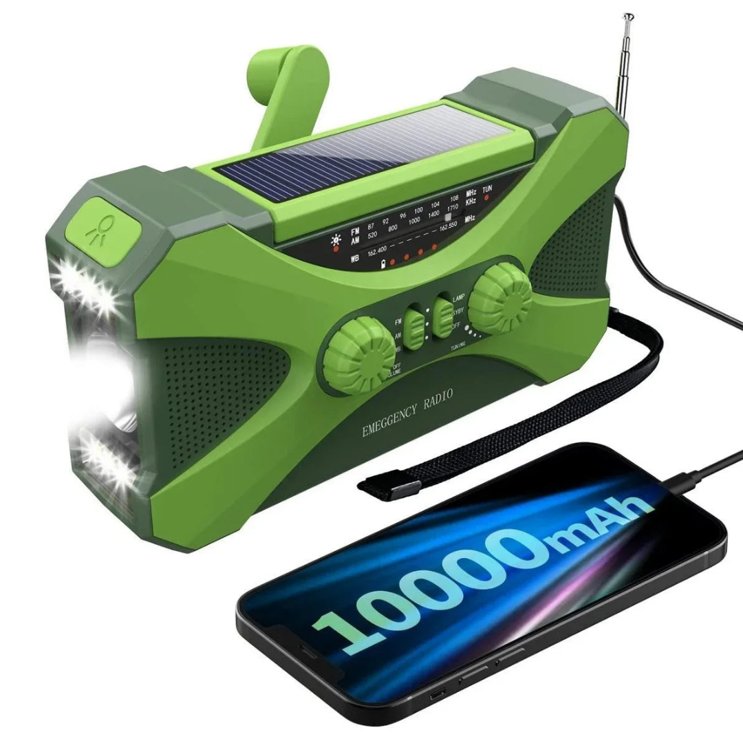 Multifunktionel Nødradio 10000mAh – Solenergi, Håndsving, LED & SOS Alarm