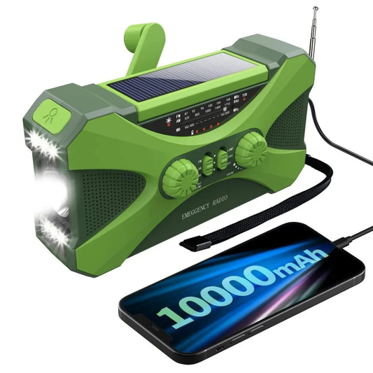 Multifunktionel Nødradio 10000mAh – Solenergi, Håndsving, LED & SOS Alarm