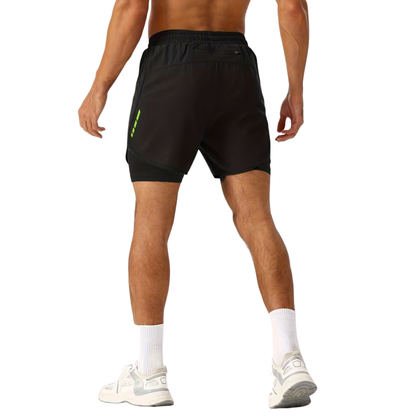 Herre 2-i-1 sportshorts – hurtigtørkende & baklomme med glidelås