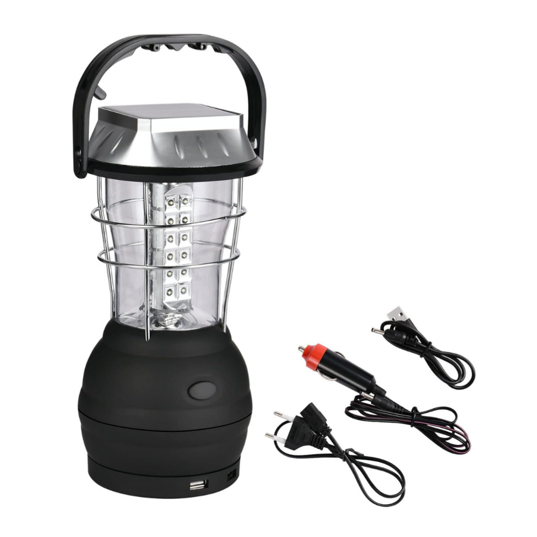 Bærbar Campinglampe – LED – Solenergi & Håndsving
