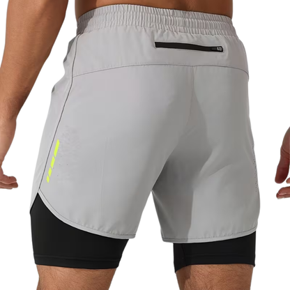 Herre 2-i-1 sportshorts – hurtigtørkende & baklomme med glidelås