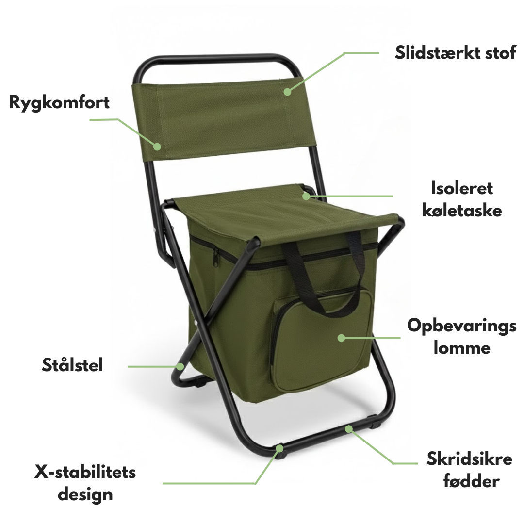 Campingstol med kjøleryggsekk – sammenleggbar – ekstra komfort