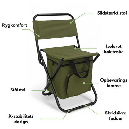 Campingstol med kjøleryggsekk – sammenleggbar – ekstra komfort