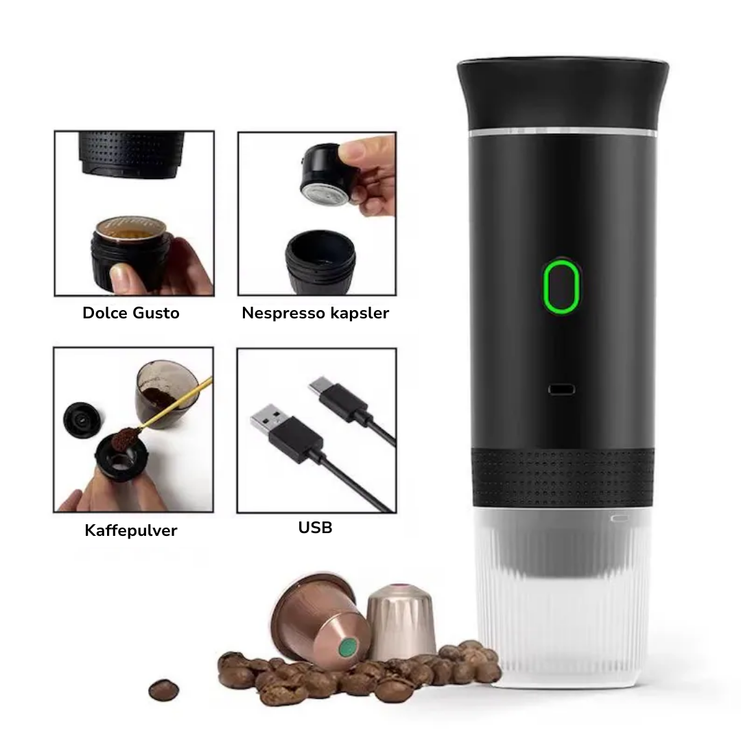 Bærbar Kaffemaskin – Alltid Varm Kaffe – USB Oppladbar