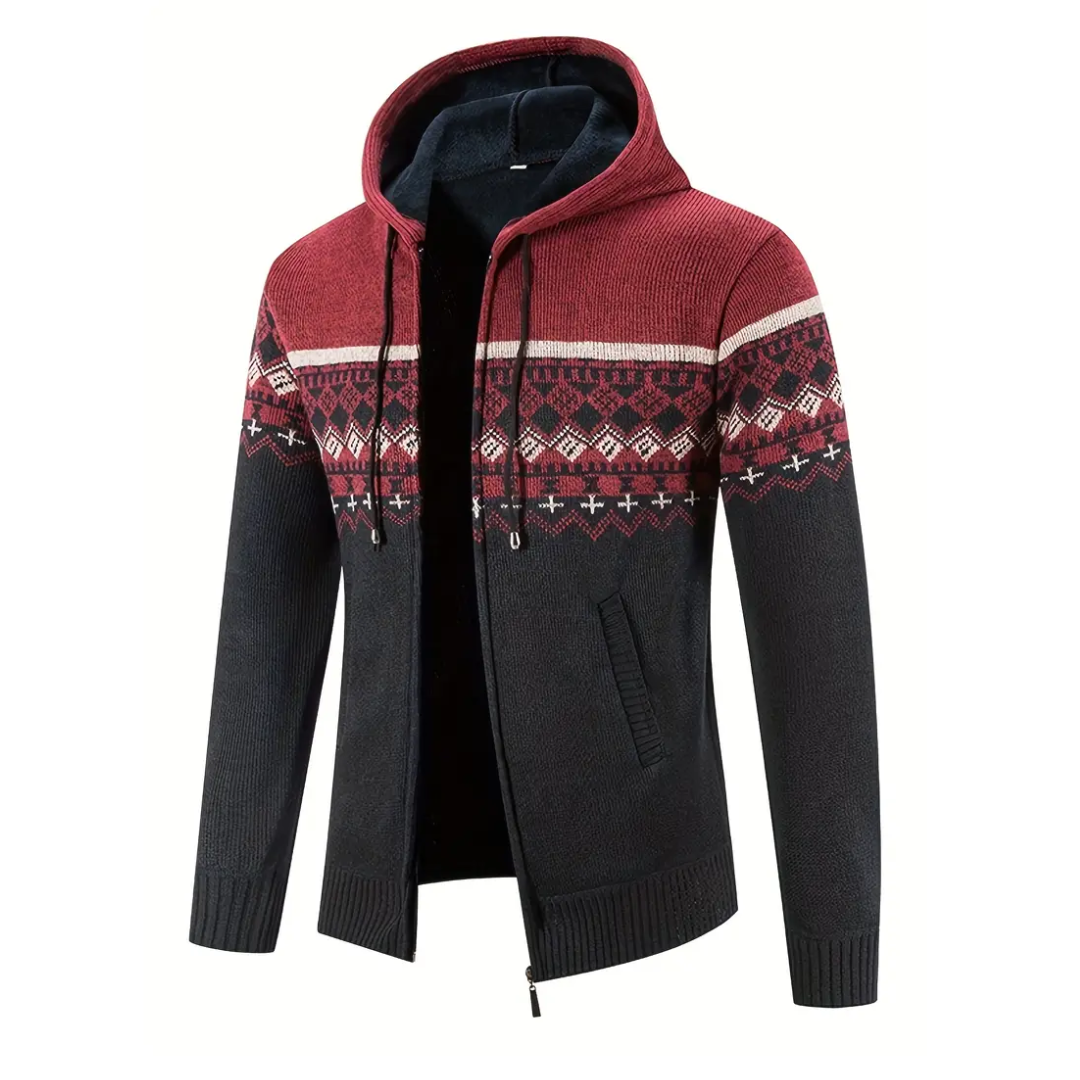 Herre Hoodie Genser – Tykt Fløyel – Geometrisk Mønster