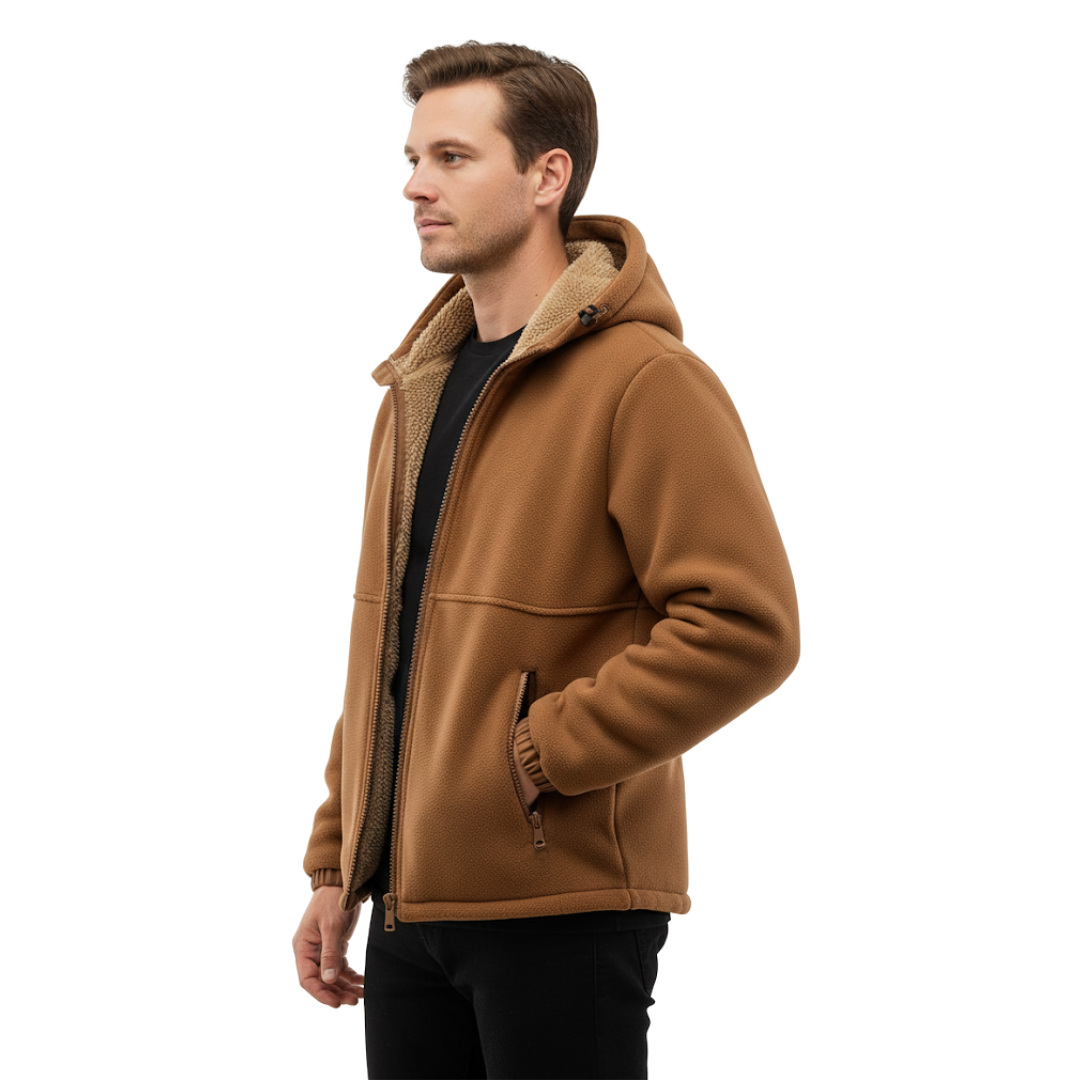 Herre Vinterjakke – Fleece – Full Glidelås med Hetta