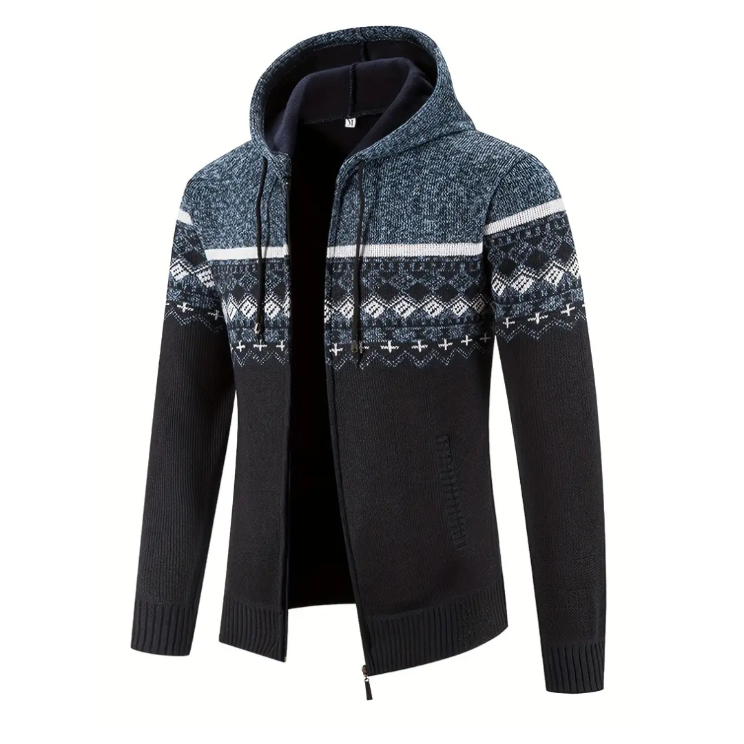 Herre Hoodie Genser – Tykt Fløyel – Geometrisk Mønster