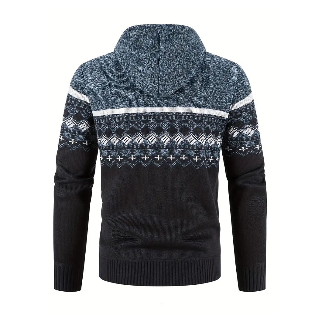Herre Hoodie Genser – Tykt Fløyel – Geometrisk Mønster