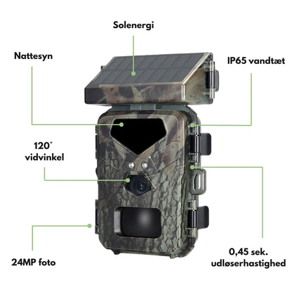 Viltkamera – 20MP Full HD – Solcellepanel – Nattesyn – Rask Registrering