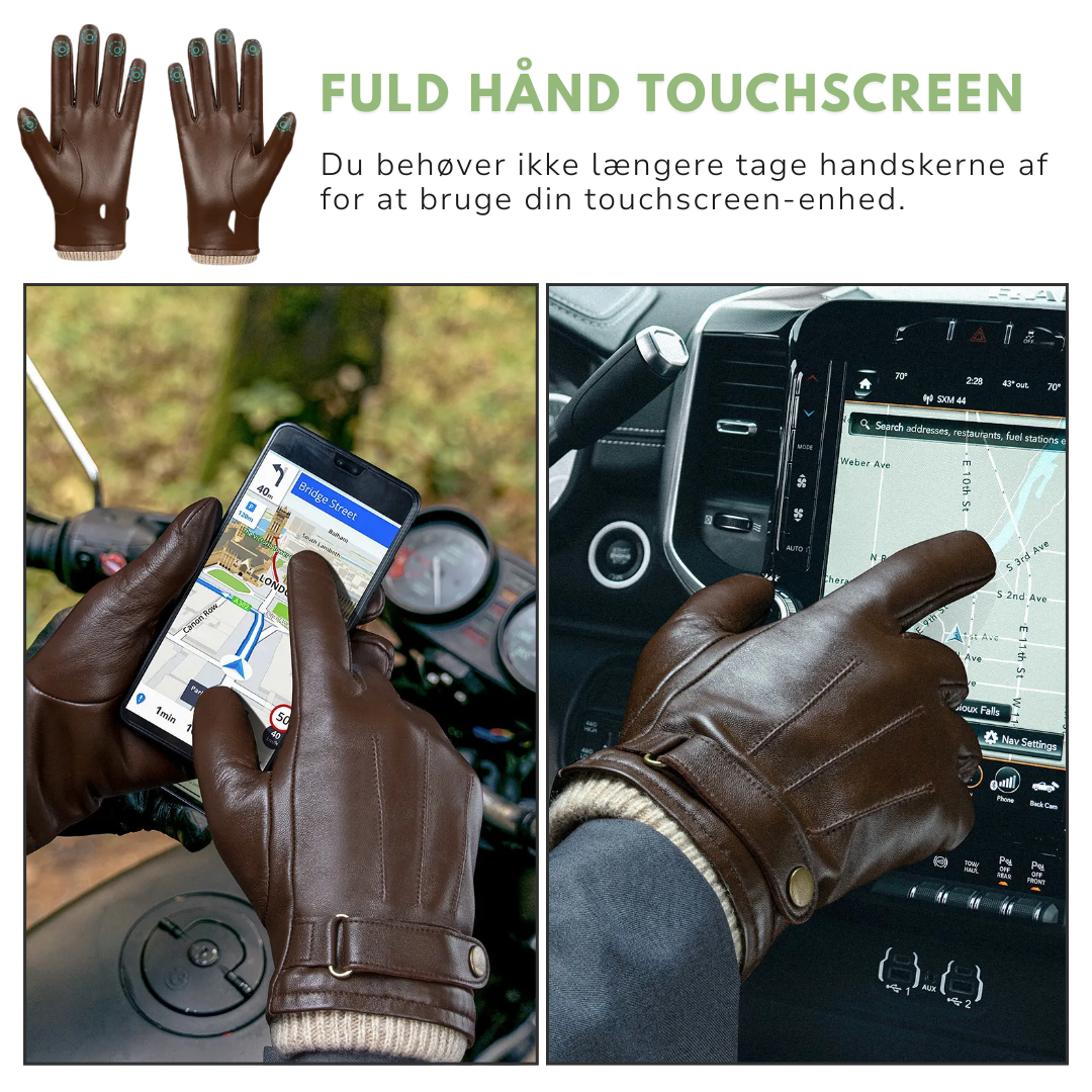 Herre Læderhandsker – Justerbar Håndledsrem – Touchscreen