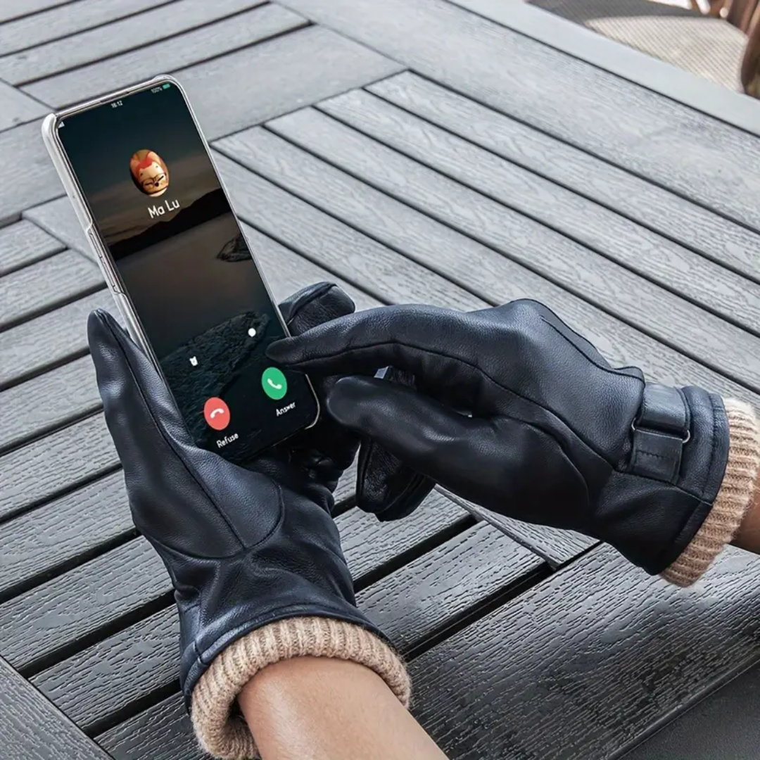 Herre Læderhandsker – Justerbar Håndledsrem – Touchscreen