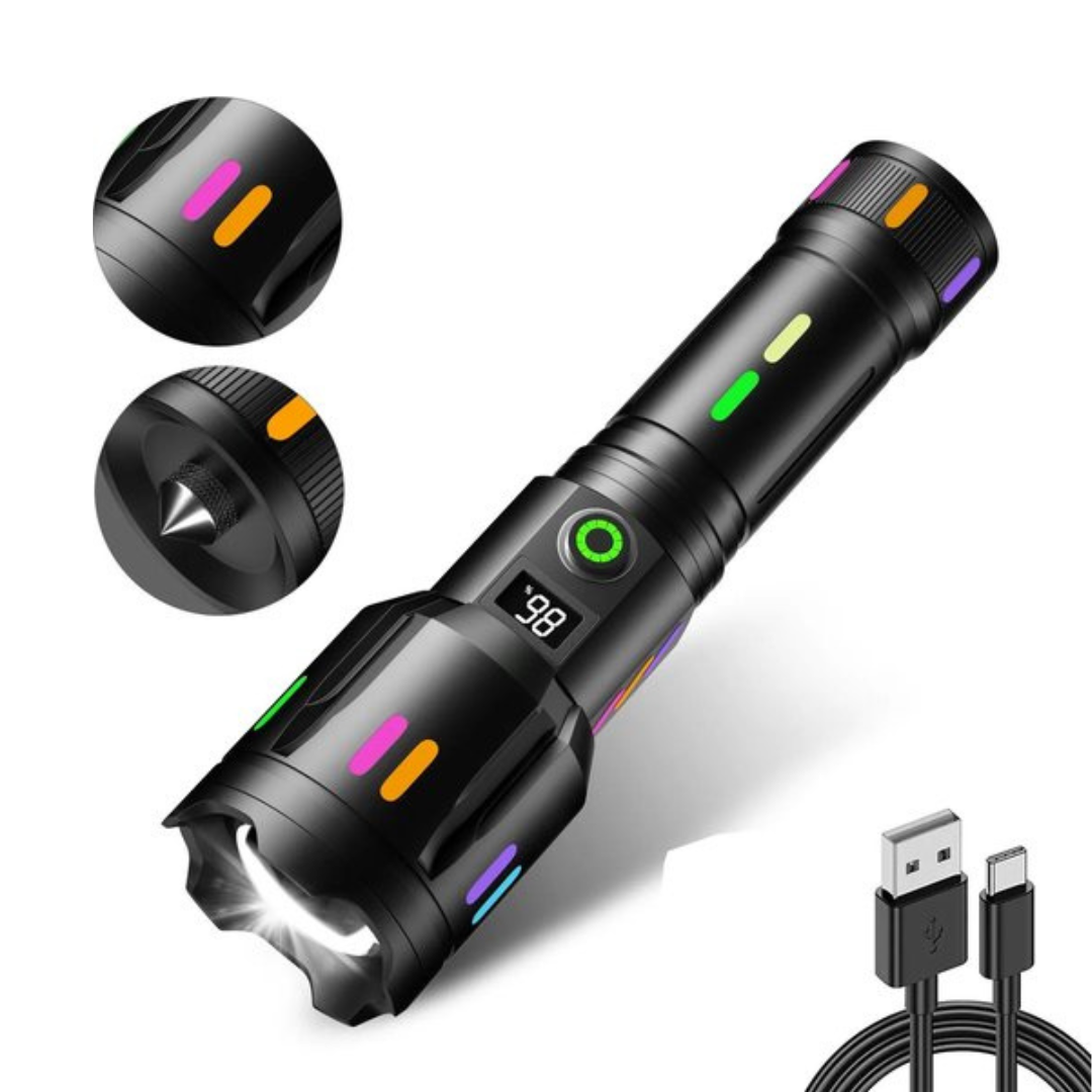 Militær Lommelykt - oppladbar LED - 9000 lumen