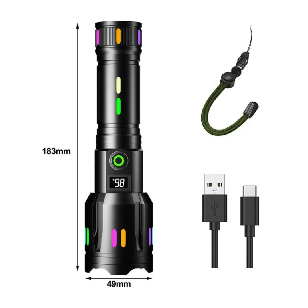 Militær Lommelykt - oppladbar LED - 9000 lumen