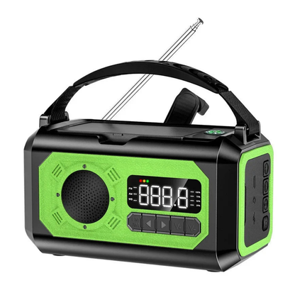 Nødradio med 12000 mAh – Solcellepanel & Håndsveiv