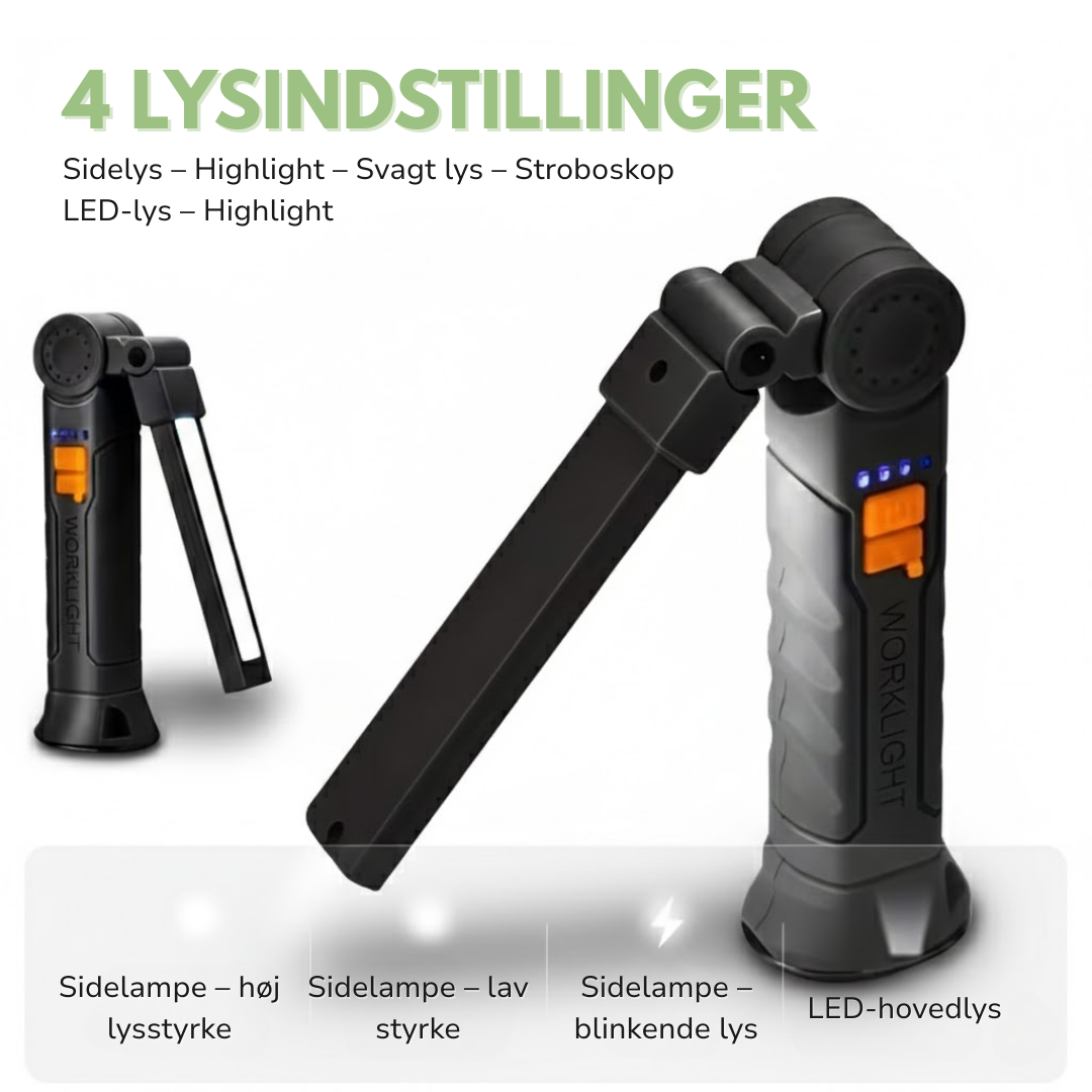 Oppladbar arbeidslampe – USB-C – magnetisk håndfri bruk