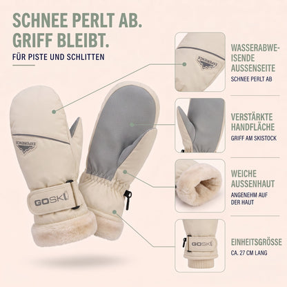 Skihandsker dame beige detalje af plysfor