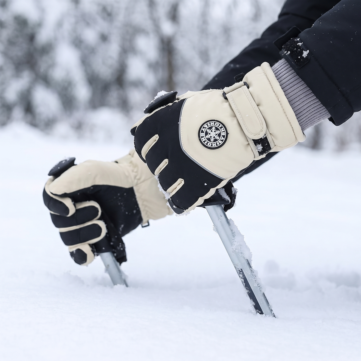 Skihandsker herre sort/hvid set forfra