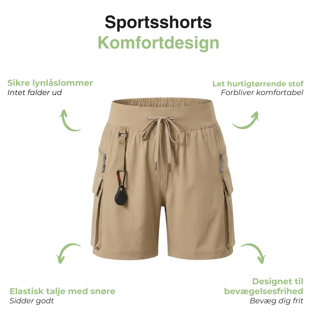 Dame Sportsshorts – Lettvekt – Med Lynlåslommer & Snøring