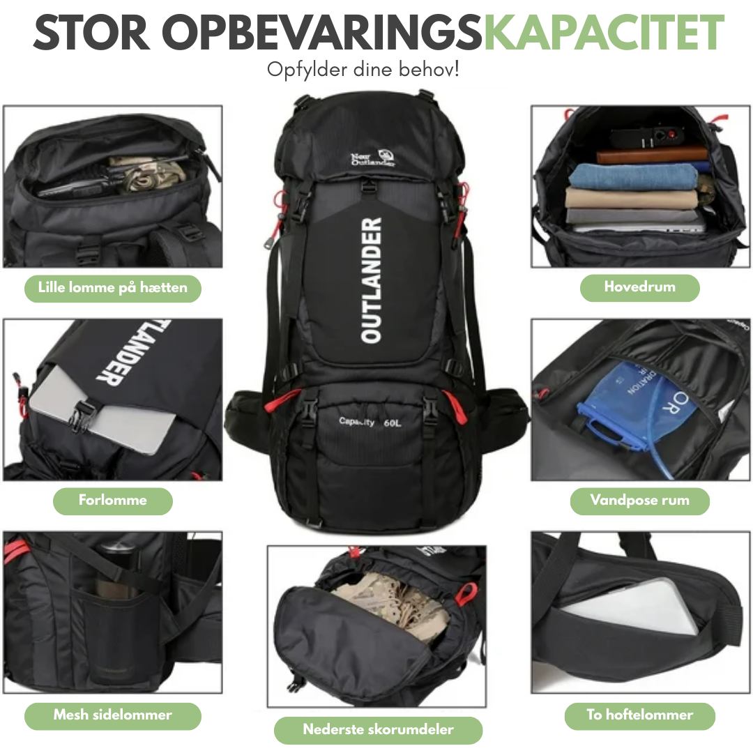 OutdoorHaven Trekkingsekk 60L - Vanntett & Multifunksjonell