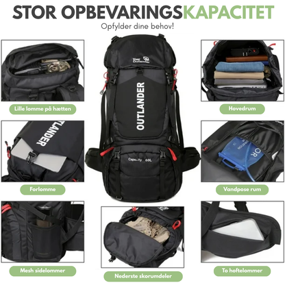 OutdoorHaven Trekkingsekk 60L - Vanntett & Multifunksjonell