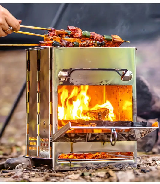 Sammenleggbar vedovn i rustfritt stål - Camping