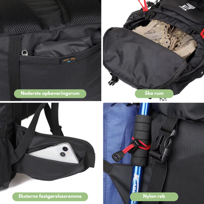 OutdoorHaven Trekkingsekk 60L - Vanntett & Multifunksjonell