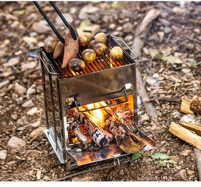 Sammenleggbar vedovn i rustfritt stål - Camping