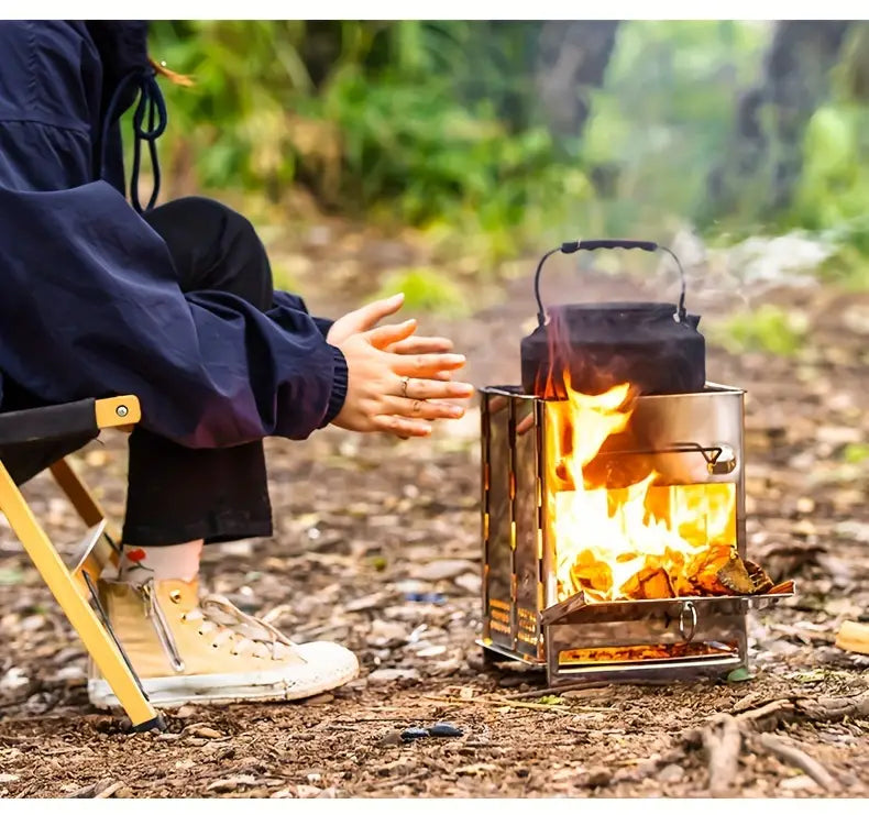 Sammenleggbar vedovn i rustfritt stål - Camping