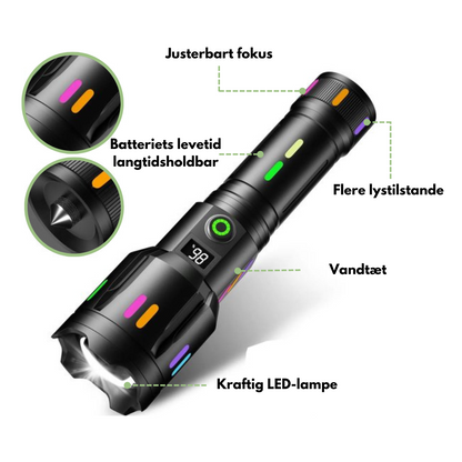 Militær Lommelykt - oppladbar LED - 9000 lumen