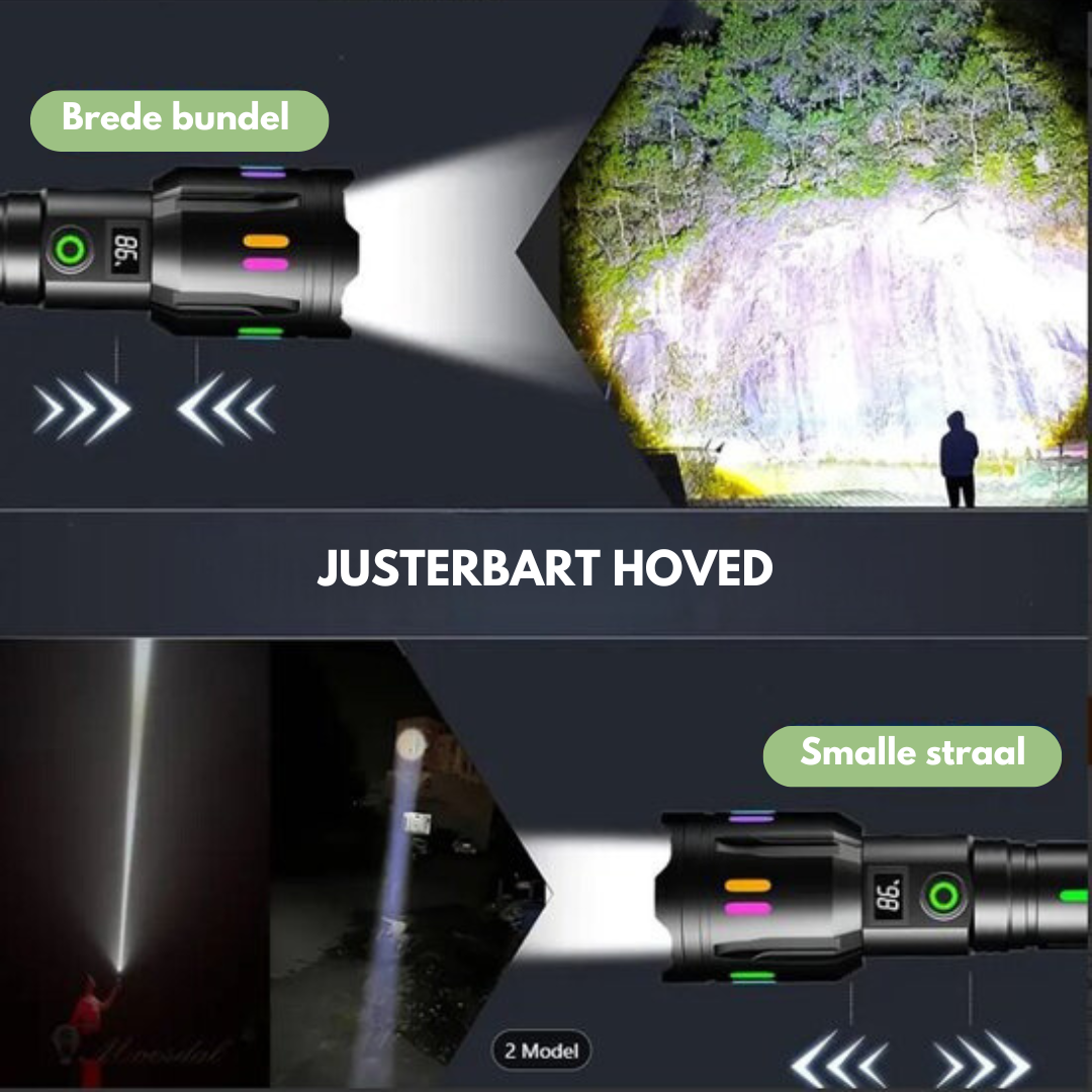 Militær Lommelykt - oppladbar LED - 9000 lumen