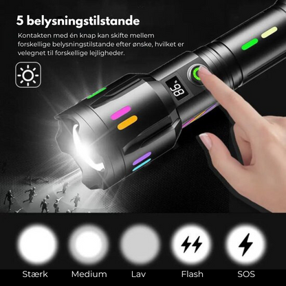 Militær Lommelykt - oppladbar LED - 9000 lumen