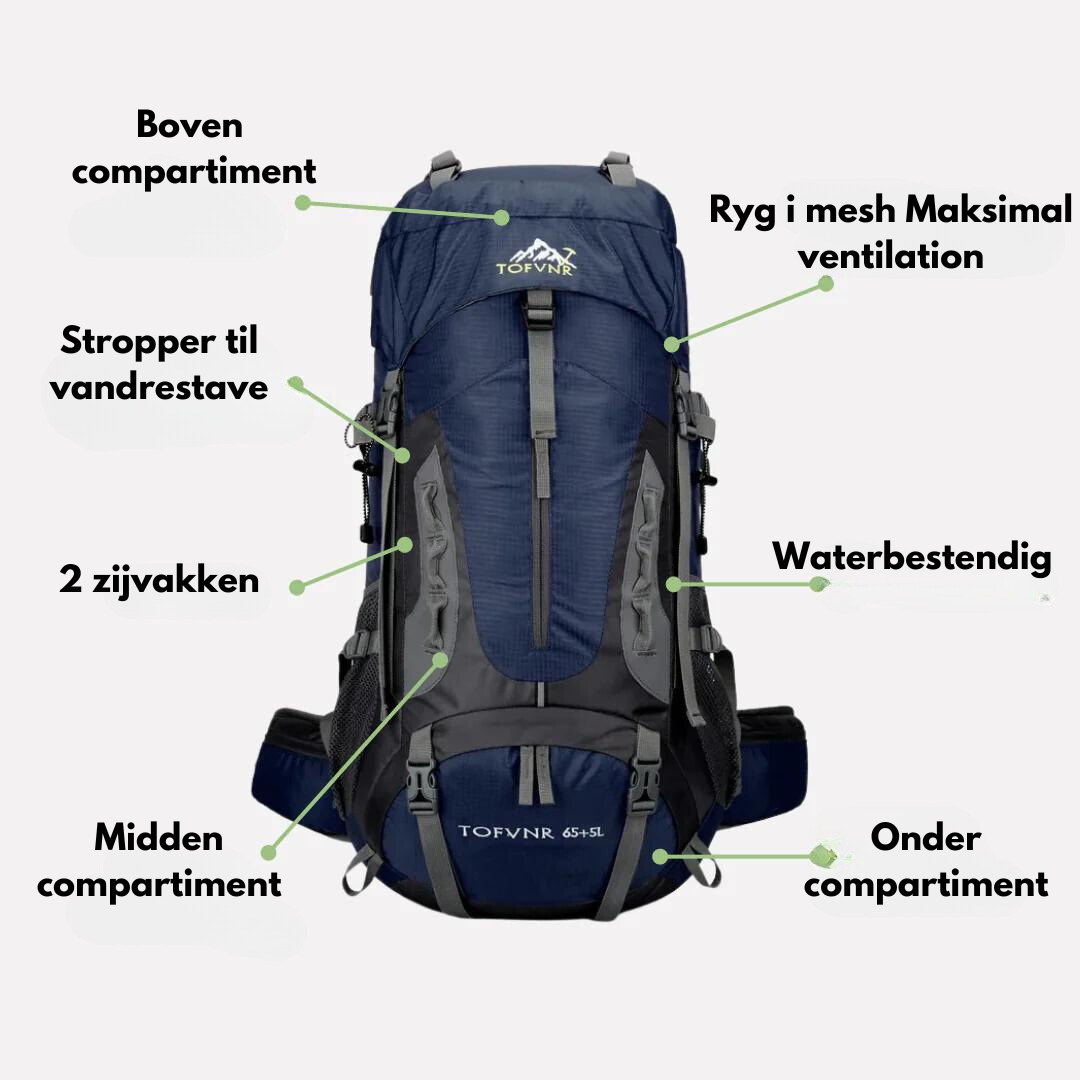 OutdoorHaven - 65L ryggsekk - Vanntett