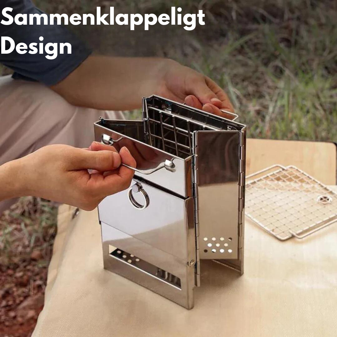 Sammenleggbar vedovn i rustfritt stål - Camping