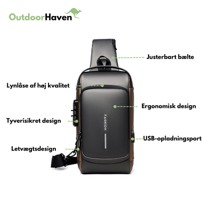 Tyverisikret brysttaske - USB - Nummerlås