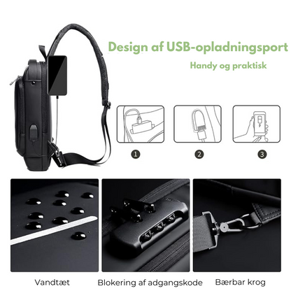 Tyverisikret brysttaske - USB - Nummerlås