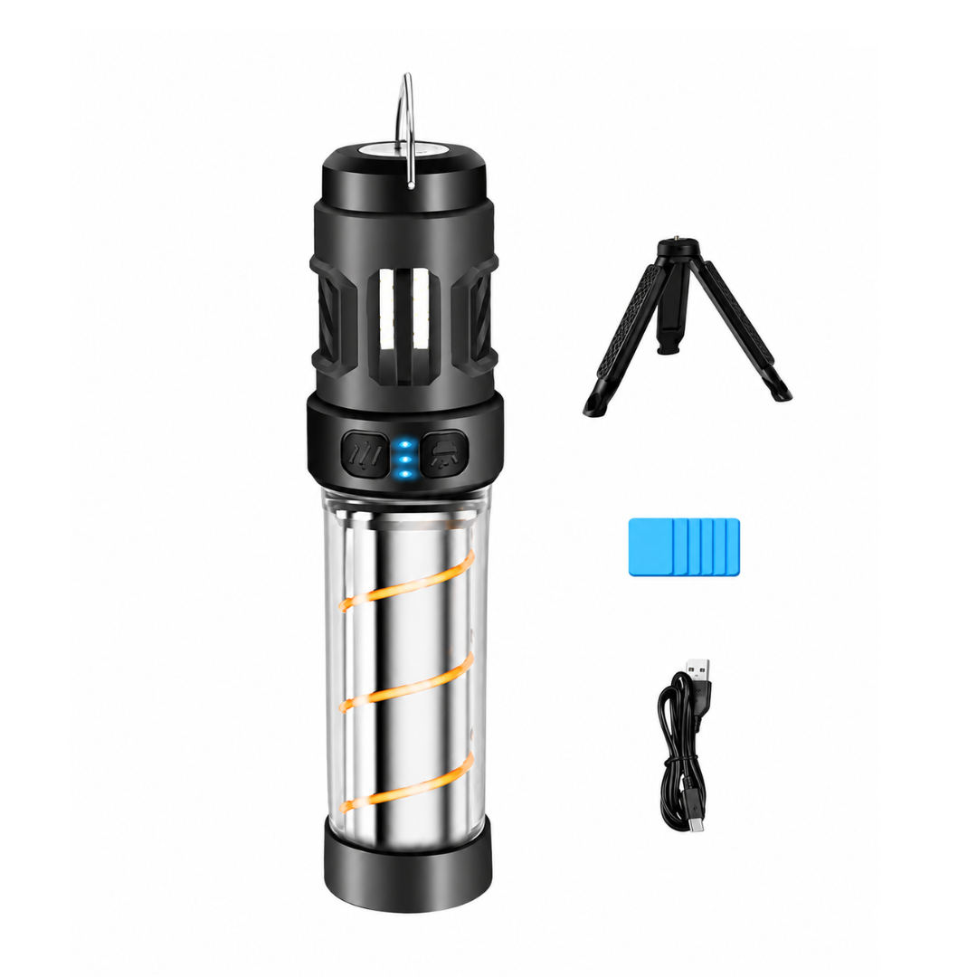 Campinglampe med Myggeafvisning – 5 Lysindstillinger – USB-Genopladelig med Stativ