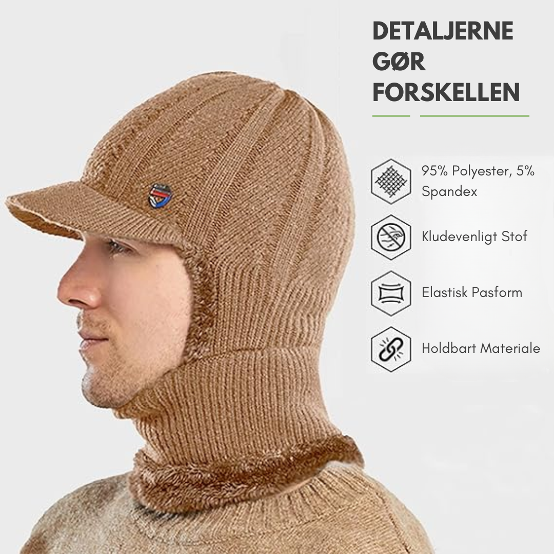 Strikket vinterlue - ørevarmere - skjerf og lue i ett