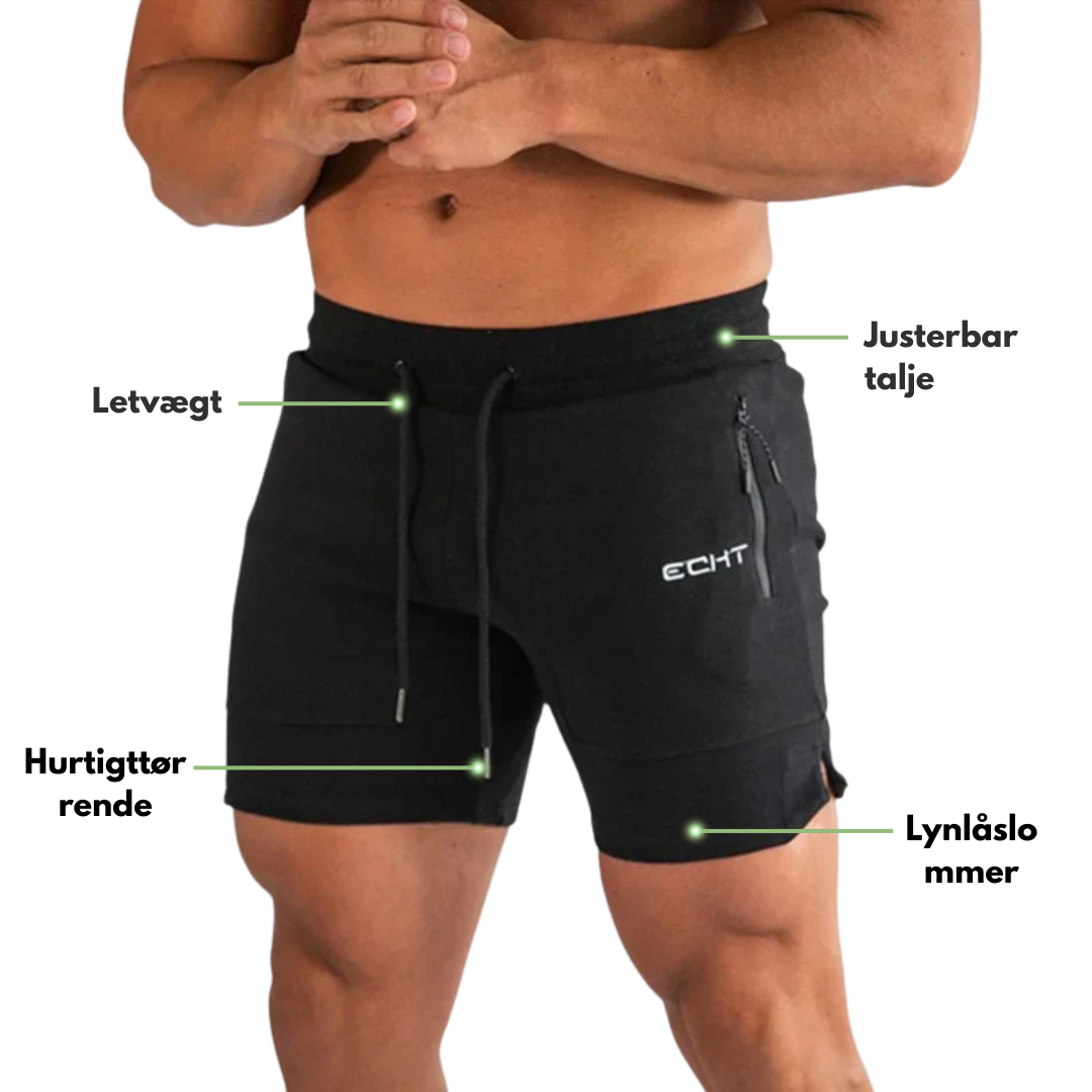 Herre sportshorts – glidelåslommer & hurtigtørkende – trening
