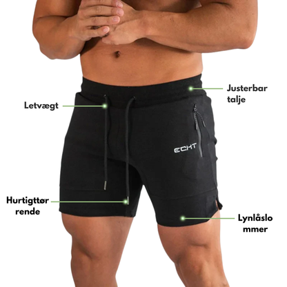Herre sportshorts – glidelåslommer & hurtigtørkende – trening