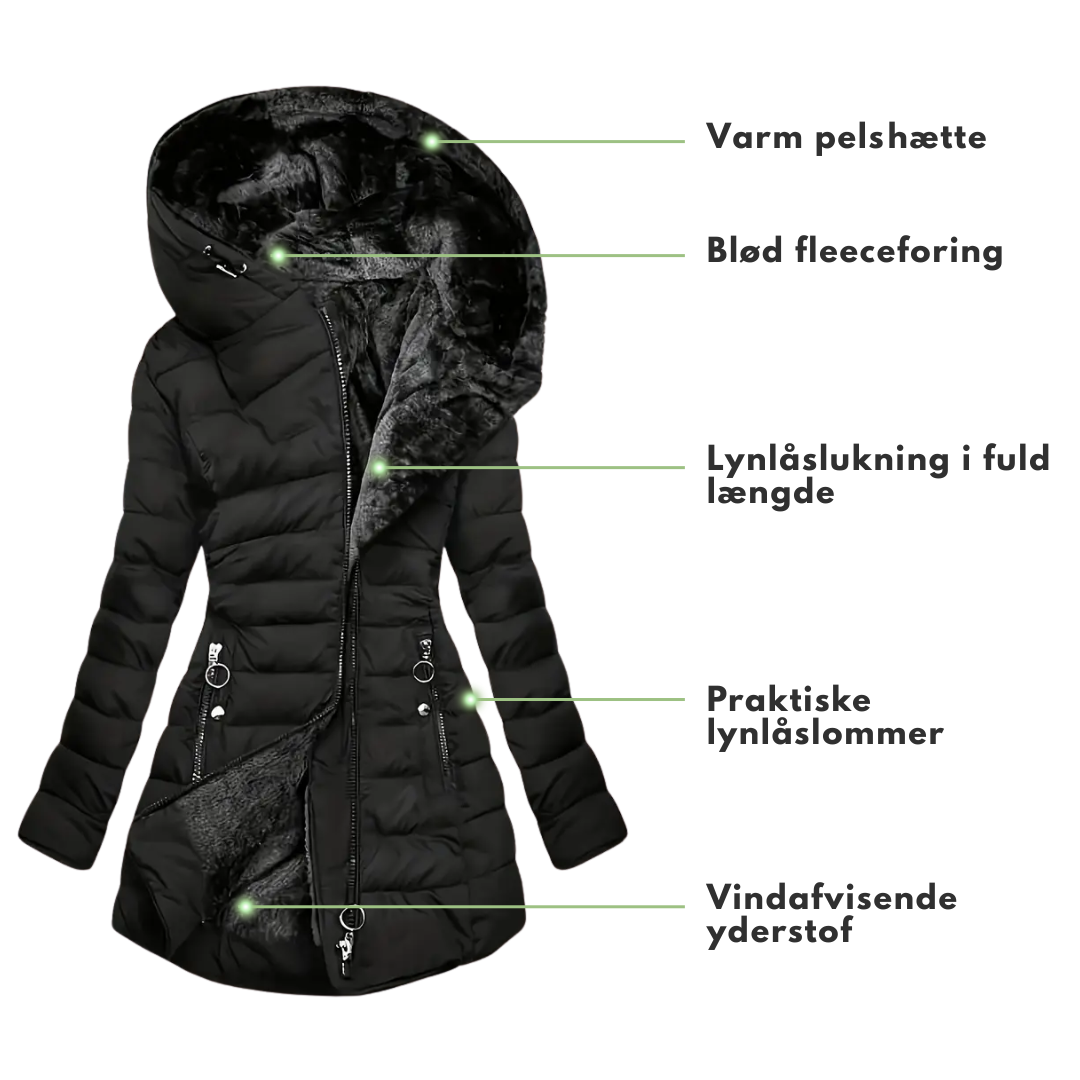 Dame Vinterjakke – Lang Varm Parka – med Pelsfôr