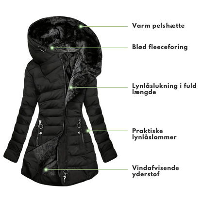 Dame Vinterjakke – Lang Varm Parka – med Pelsfôr
