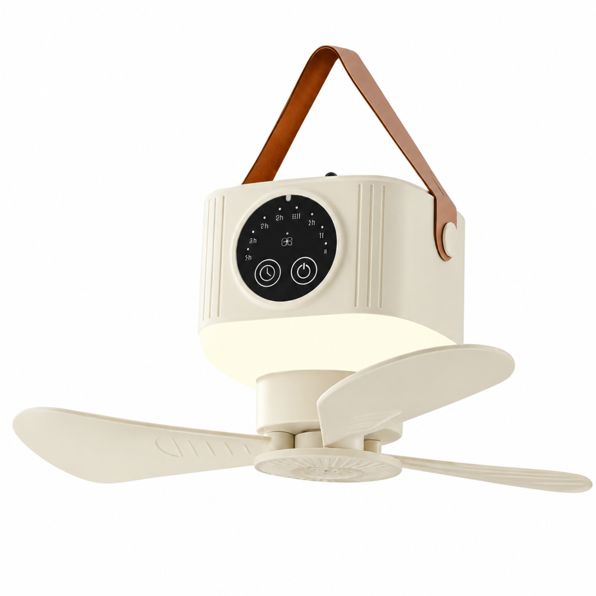 Campingventilator med LED-Lampe – USB-Genopladelig, Fjernbetjening & 8-Timers Timer