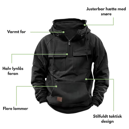 Taktisk Hoodie – Svart med Glidelås – Herregenser