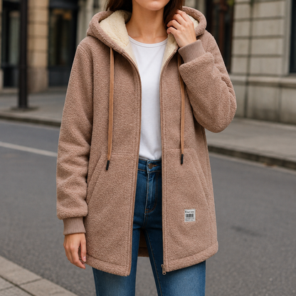 Fleece jakke dame i rosa set forfra