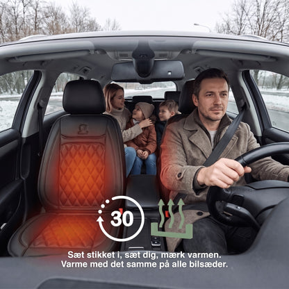 Varmesæde til bil i brug – varmt efter cirka 30 sekunder