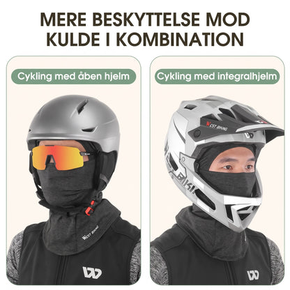 Balaclava elefanthue under en åben hjelm og en integralhjelm – mere beskyttelse mod kulde